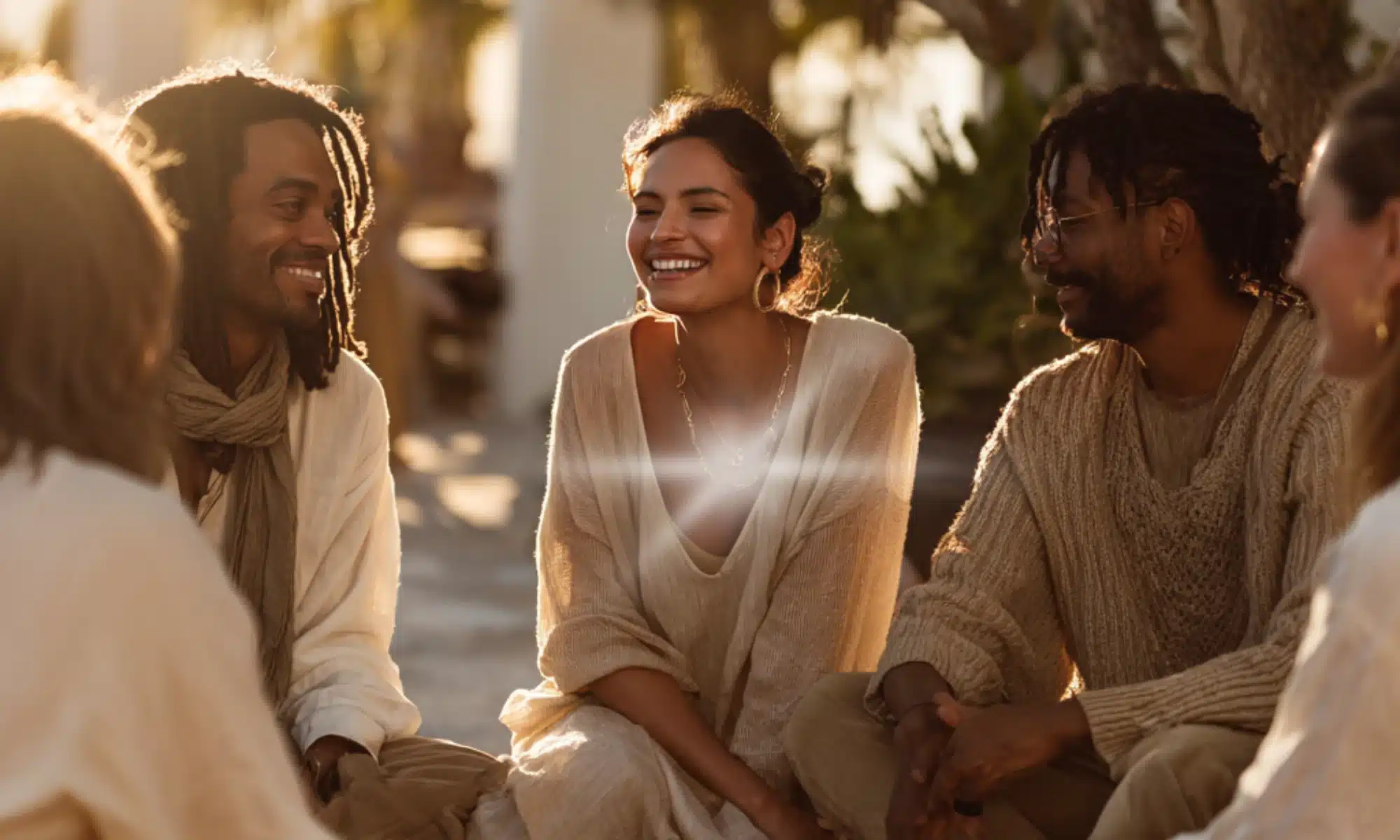 Five People Sitting Together in a Group Spiritual Coaching Session